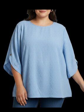 Women's Powder Blue Solid Raised Dots Design Pretty Blouse 4X